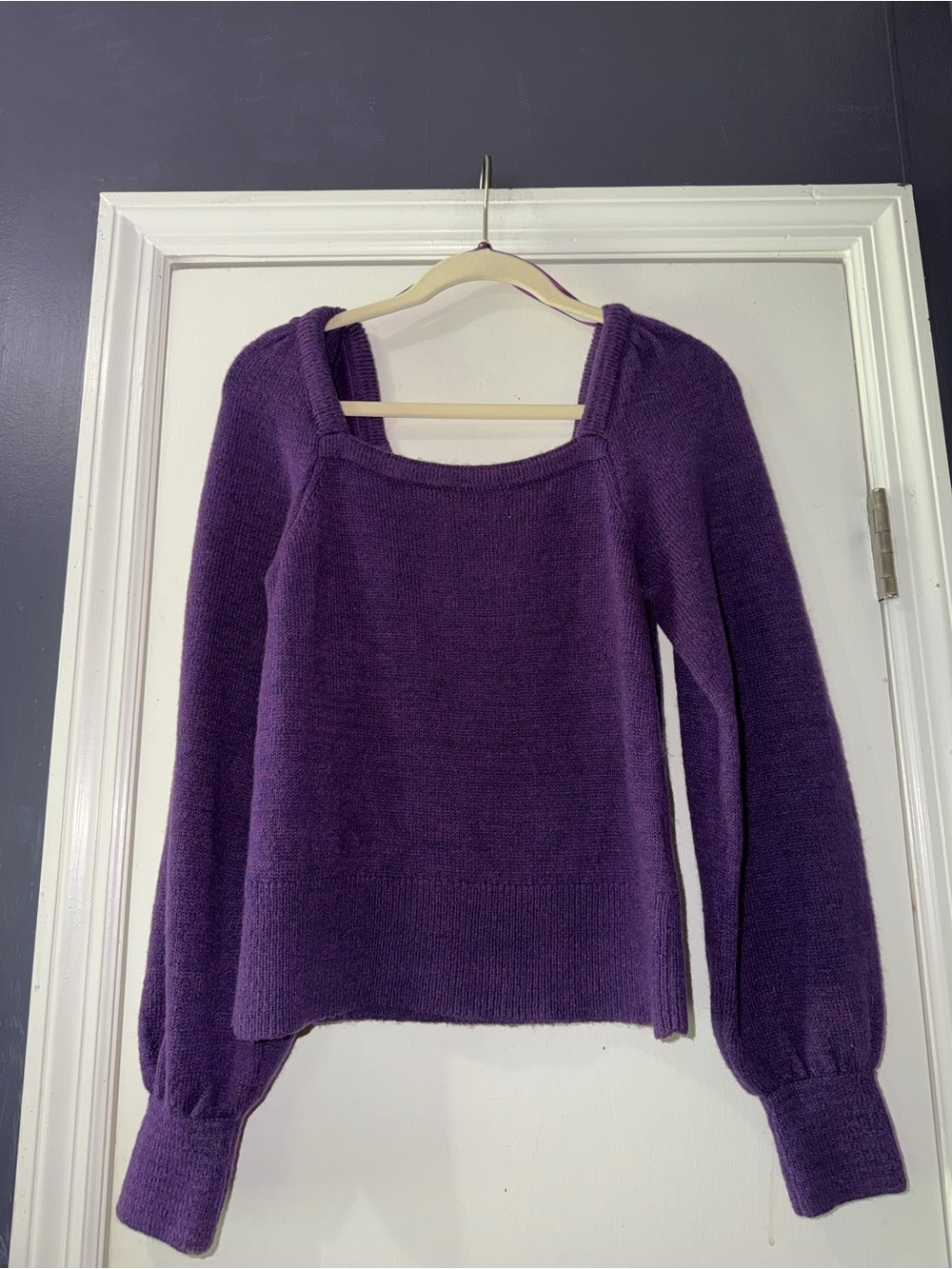 Anthropologie Deep Purple Square Neck Balloon Sleeve Sweater